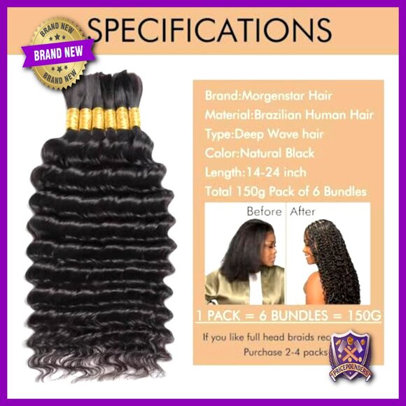 Human Hair Extensions 20 Inch Deep Wave 150g 6 Bundles Boho Braids
